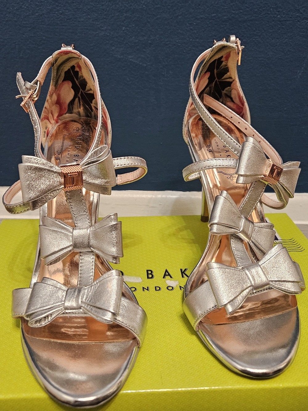 Ted Baker Silver Bow-Strap Open Toe Heels